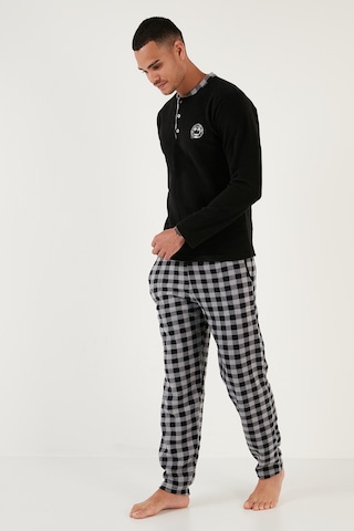 Buratti Ekoseli Regular Fit Düğmeli Bisiklet Yaka Kışlık Polar Erkek Pijama Takımı 60961002 Siyah