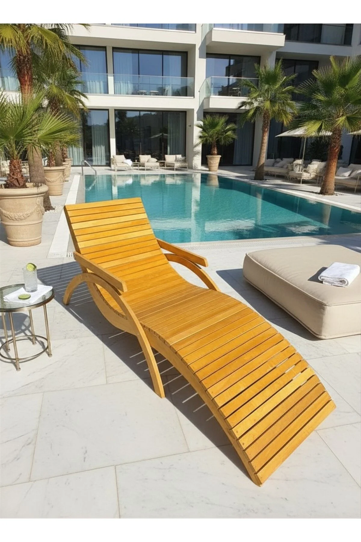 Zohodesign Doğal Ahşap Şezlong/ergonomik Şık Ve Dayanıklıtasarım/plaj Ve Havuz /otel/spa/bahçe Ve Teras Ahşap - Bej
