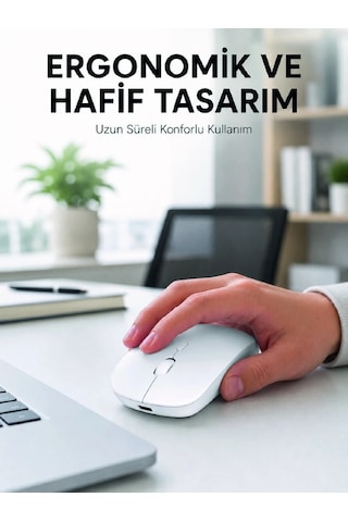 Profesyonel Kablosuz Bluetooth Mouse Çift Modlu Şarjlı Ergonomik Fare Mi
