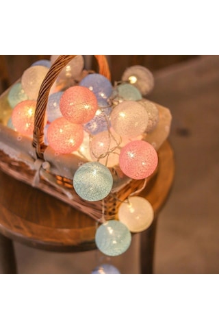 Gajeena 6cm Pembe Pamuk Topu Led Işık Zinciri, 3m 20 Işık Pil Li, Odalar Ve Bayram Dekorasyonu İçin Sıcak Işık Pembe