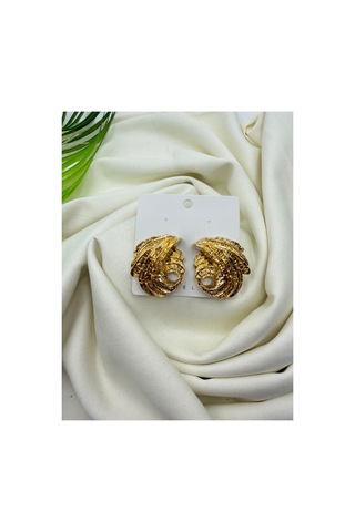 Alter Gold Renk Vintage Dokulu Spiral Form Premium Küpe Seti Kadın Altın