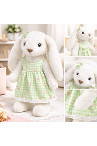 Elbiseli Beyaz Tavşan Peluş Oyuncak 45 Cm 001 - Beyaz