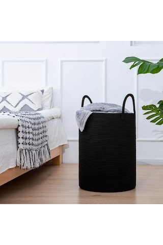 Mavaux Çok Amaçlı, 40cm-36cm Büyük Boy, Yanları Saplı, Sepet, Jüt, Hasır, Dokuma Sepet, Düzenleyici Siyahbüyük
