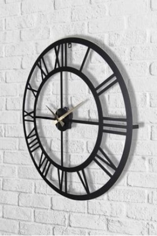 Dez Roma Rakamlı Metal Siyah Duvar Saati 50x50 Cm Siyah