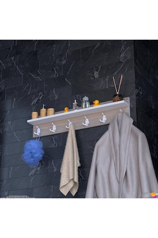 Modilayn Kedi Serisi 96,4x18 Cm 6'lı Set 18 Kancalı Banyo Askısı Ekstra Düzen Ve Yer Tasarrufu Beyaz - Cordoba