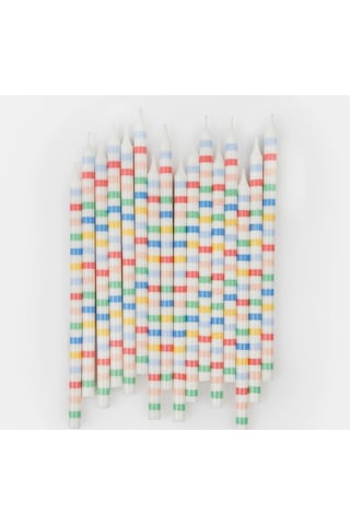 Meri Meri - Multi Stripe Candles - Multi Renkli Çizgili Mumlar X16