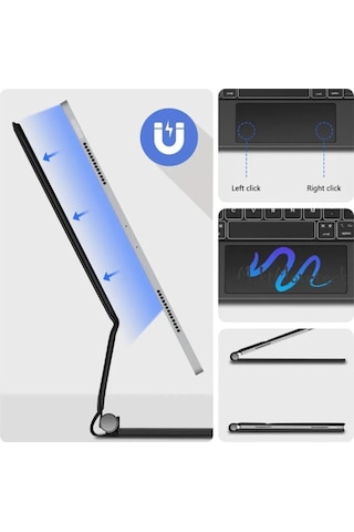 İpad Uyumlu10. Nesil 10.9 İnç Magic Klavye Keyboard Touchpad Akıllı Işıklı Q Klavyeli Kılıf Manyetik