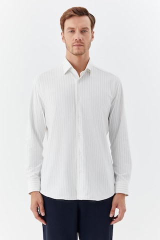 Sabri Özel Erkek Beyaz-siyah Dar Kesim Slim Fit Pamuklu Çizgili Uzun Kollu Klasik Yaka Gömlek Siyah - Beyaz
