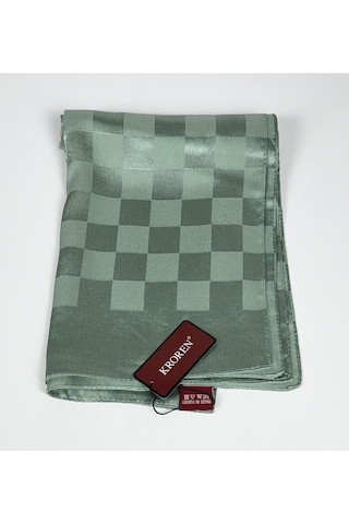 Kroren Krep Jakarlı Dama Desen Şal - 70 X 190 Keten Yeşili
