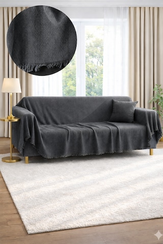 Sevhome Concept % 100 Pamuk Kolları Örten Koltuk Örtüsü 180 X 300 Cm- Kaymaz, Terletmez Antrasist