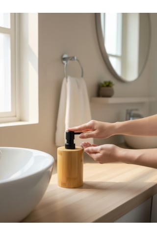 Bambu Sıvı Sabunluk Modern Ahşap Tasarım Banyo & Mutfak İçin Şık Sabunluk Ahşap Rengi