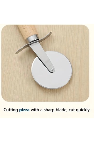 Mybru Paslanmaz Çelik Ahşap Saplı Pizza Ve Hamur Kesici Büyük Boy Çok Renkli