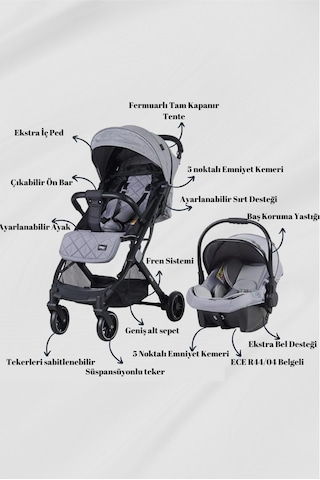 Prego Aria Tek Elle Katlanır Kabin Boy Travel Sistem Bebek Arabası