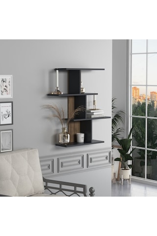 Karbon Duvar Rafı Antrasit Ceviz