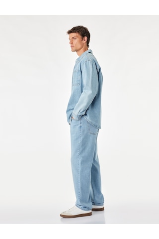Koton Düğmeli Cepli Vintage Straight Fit Jean Pantolon Açık İndigo 7wam40178nd