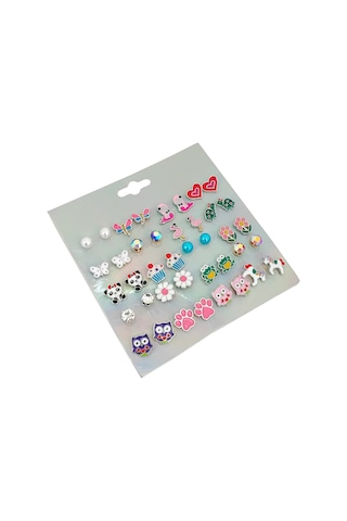 Chavin Çocuk Genç 20 Çift Mineli Figür Küpe Seti er14 Çok Renkli