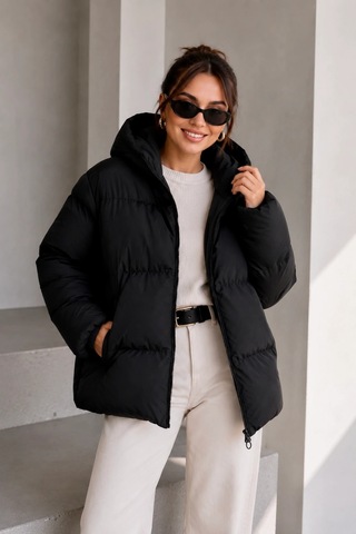 Bb Butik Basic Oversize Kapüşonlu Şişme Mont St3411 siyah