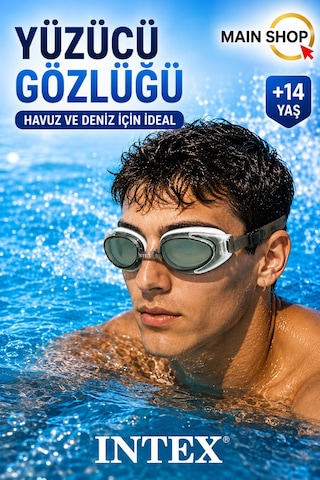 Mainshop Intex Yetişkin Yüzücü Gözlüğü +14 Yaş - Profesyonel Havuz - Deniz Gözlüğü Su Sızdırmaz M-55685