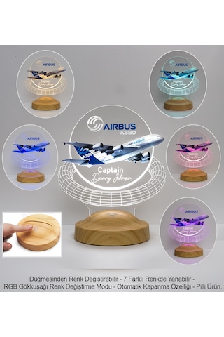Airbus A380 Yolcu Uçağı Renkli Baskılı Kişiye Özel 3d Led Lamba,