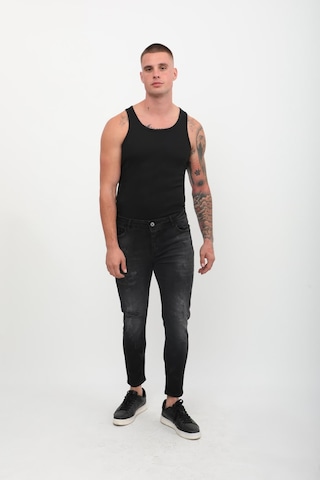 Blue White Erkek Skinny Fit Yırtık Detaylı Jean Siyah 26