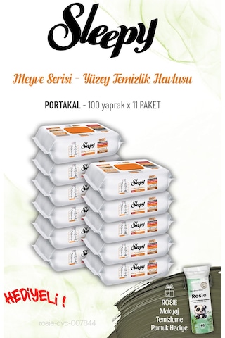 Sleepy Portakal 100 Yaprak X 11 Paket Yüzey Temizlik Havlusu Ve Rosıe Tekli