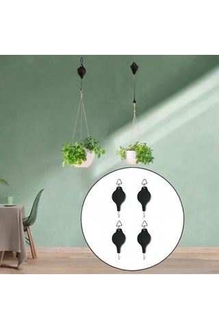 Pazly Suntek Siyah Makaralı Çiçek Askılı 4 Adet Bitki Sepeti Qn