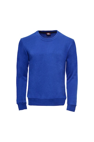 Wessi Koyu Mavi Desensiz Bisiklet Yaka Sweatshirt Koyu Mavi