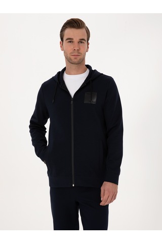 Lacivert Regular Fit Pamuk Karışımlı Tam Fermuarlı Sweatshirt