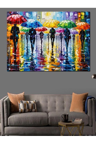 Yağmurlu Sokak Işık Yansımaları Dekoratif Kanvas - Mdf Ahşap Tablo