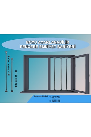 Antrasit Renk Pencere Güvenlik Bariyeri 3 Adet-uzayıp Kısalabilen Korkuluk Antrasit