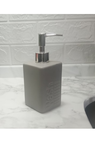 Seramik Sıvı Sabunluk Gri Modern 7x7x17cm 300ml Banyo Seti