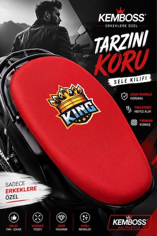 King Universal Motor Sele Kılıfı Kırmızı Scooter Sele Koruyucu %100 Polyester Yıkanabilir Koltuk Kılıfı
