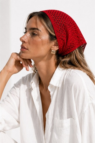 Kadın File Örgü Bandana Yazlık Delikli Triko Saç Bandanası Plaj Uyumlu Kırmızı - 884541019 Kırmızı