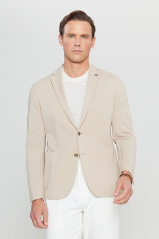 AC&Co / Altınyıldız Classics Erkek Bej Pamuklu Slim Fit Dar Kesim Armürlü Esnek Torba Cepli Blazer Ceket Bej