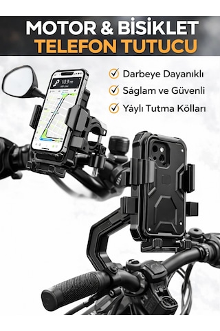 Platoon Pl-8638 Ayarlanabilir Motor Ve Bisiklet Telefon Tutucu Gidon Uyumlu Sağlam Ve Güvenli Siyah