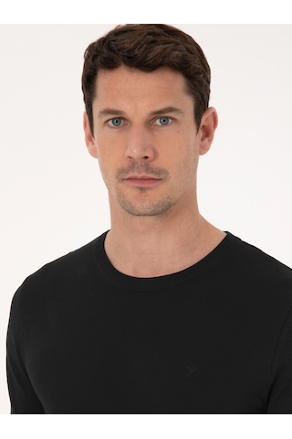 Siyah Slim Fit Bisiklet Yaka Triko T-shirt