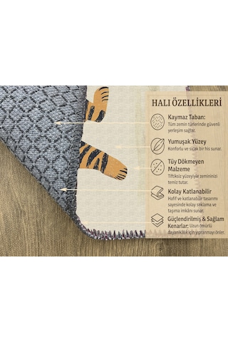 Turkıshrug Kıngdom Tatlı Ve Eğlenceli Kaplan Figürlü Çocuk Halısı, Makinede Yıkanabilir Ve Kaymaz Çok Renkli