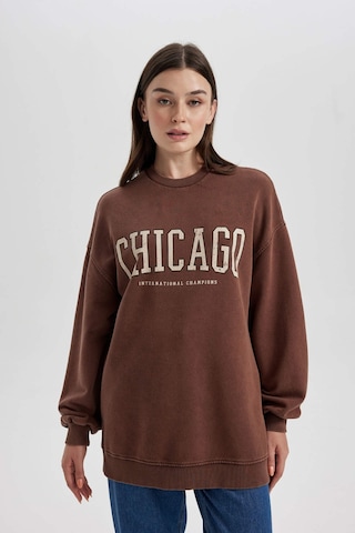 Defacto Bisiklet Yaka Baskılı İçi Yumuşak Tüylü Sweatshirt Tunik B5053AX23WNBN167 Kahve