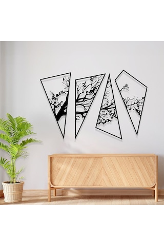 Dekoratif Duvar Süsleri Geometrik Tasarım Metal Ağaç Dekoru
