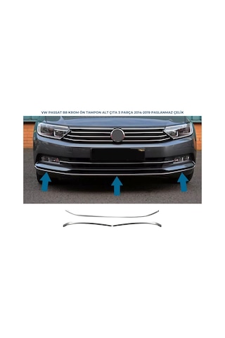Vw Passat B8 Krom Ön Tampon Çıtası 3 Parça 2015-2019 Arası Pçelik