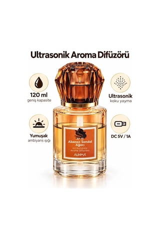 Ultrasonik Aroma Difüzörü 120 Ml Abanoz Sandal Ağacı Kokulu Led Işıklı Araç Ve Oda Kokusu Aklby-bsva58