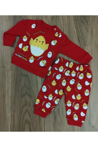 Egişbaby Kız - Erkek Bebek Civciv Desen İkili Takım Kırmızı