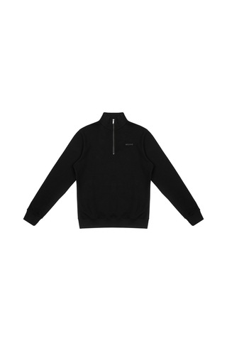 Beord Siyah %100 Pamuk Yarım Fermuarlı Sweatshirt Bzt1-134