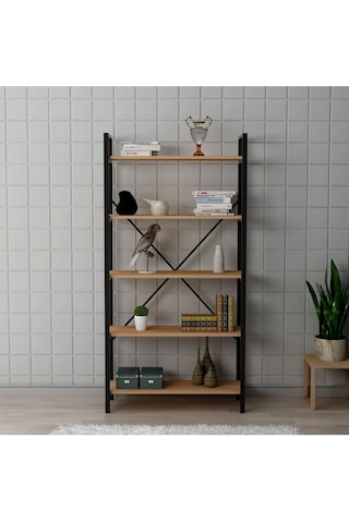 Hera 5 Raflı Metal Geniş Kitaplık Atlantik Çam 90cm