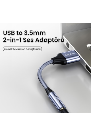 Veggieg Usb-a To 3.5mm Jack Aux Mikrofon Destekli Dac Chip Hifi Ses Kartı
