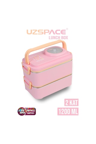Uzspace 1200 Ml İki Kat Dört Bölme Paslanmaz Çelik Lunch Box Yeni Nesil Sefer Tası-sos Kaseli Model-fflbox8023 Pembe