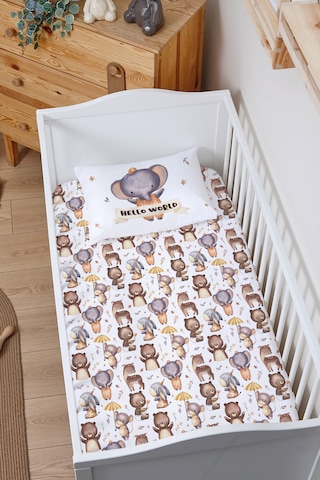 Organik Bebek Boy Lastikli Çarşaf Seti 80x140 - Sevimli Orman Arkadaşım Fil