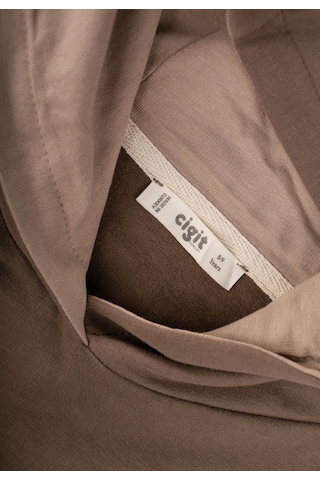 Cigit Kapşonlu Cepli Sweatshirt 8-12 Yaş Vizon