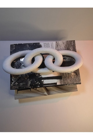 Modern Beyaz Zincir Dekoratif Obje Şık Masa Üstü & Kitaplık Süs Eşyası 15 Cm X 3 Zincir Bloğu