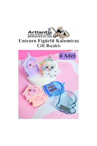 Unicorn Kalemtraş 4 Renk 1 Paket Hazneli Jumbo Kalemtıraş Unicorn Boynuzlu Standart Kalem Açacağı Sevimli Plastik
